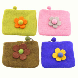 PORTAMONETE IN LANA COTTA CON FIORE APPLICATO
