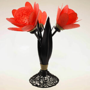 LAMPADA TRE FIORI IN FIBRA E COCCO CM 80