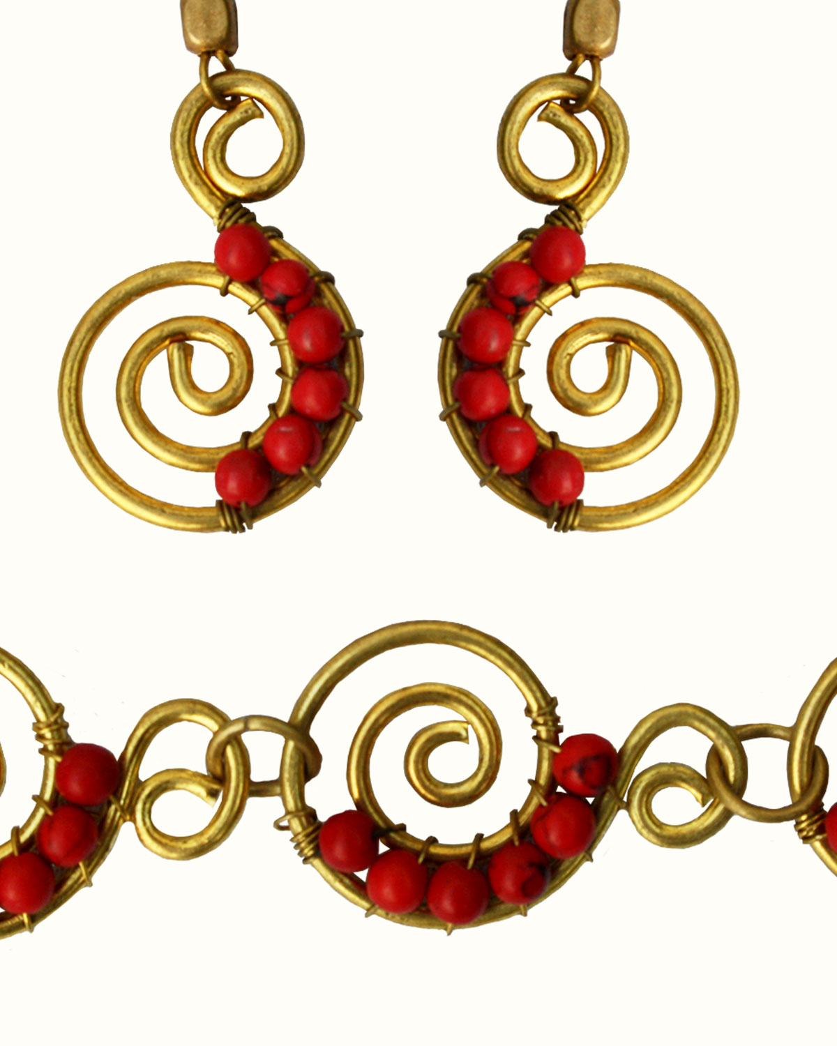 6868_2 SET BRACCIALETTO E ORECCHINI A SPIRALE CON PIETRINE