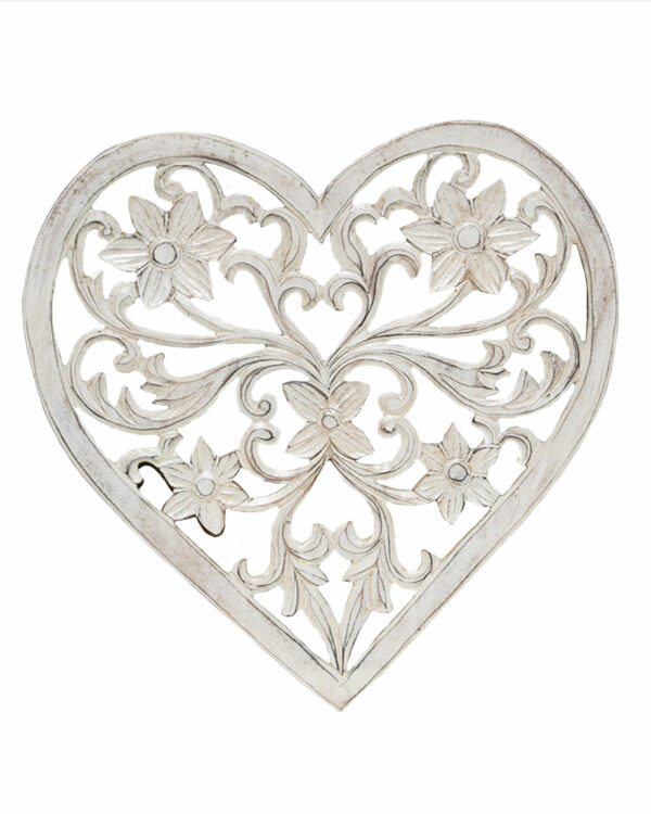 CUORE IN LEGNO INTAGLIATO FLOREALE  CM 40