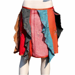 MINIGONNA SARI COTTON PATCHWORK CON RICAMI E VOLANT