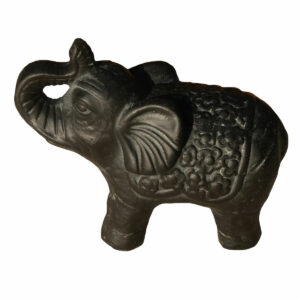 ELEFANTE IN TERRACOTTA CON MANTO DECORATO NERO (cm 13)