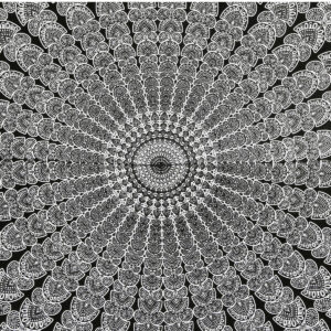 COPRILETTO MATRIMONIALE MANDALA RAJASTANO BIANCO E NERO