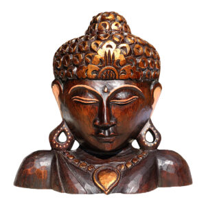 BUDDHA IN LEGNO DIPINTO MEZZO BUSTO CM 30