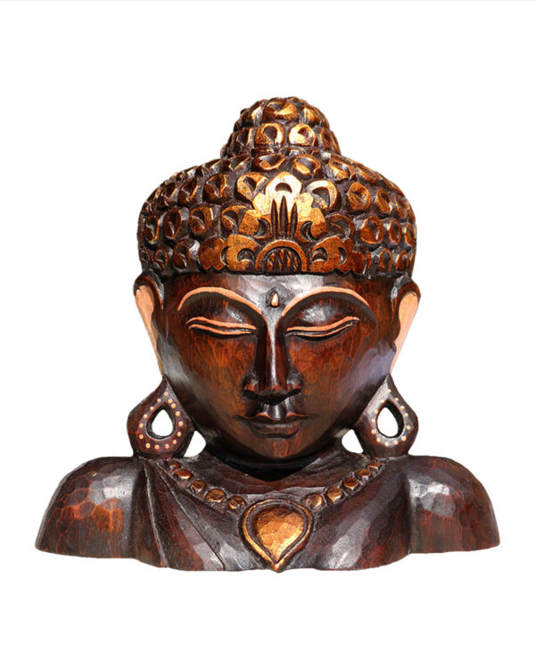 BUDDHA IN LEGNO DIPINTO MEZZO BUSTO CM 30