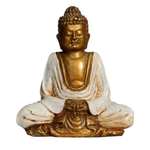 BUDDHA IN RESINA DIPINTA MEDITAZIONE BIANCO CM 15