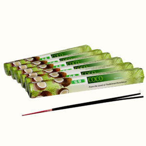 INCENSI  COCCO (marche assortite) ( 6 p. esag. X 20 sticks )