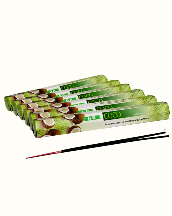 INCENSI  COCCO (marche assortite) ( 6 p. esag. X 20 sticks )