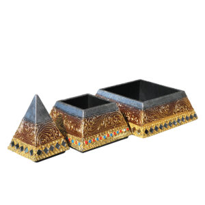 SCATOLA PORTAGIOIE A PIRAMIDE DECORATA CON SPECCHIETTI CM 25