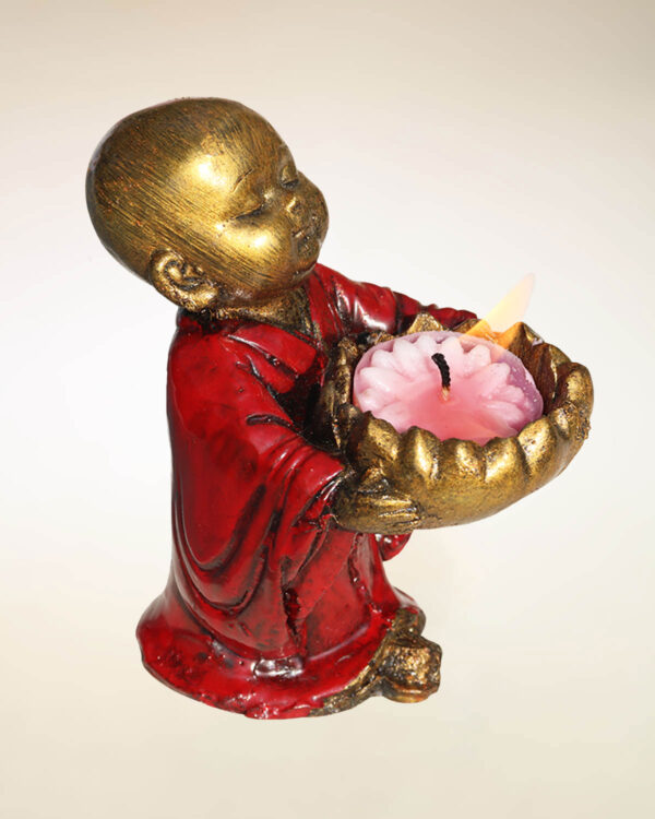 BUDDHA IN RESINA DIPINTA BAMBINO CON PORTACANDELE CM 15