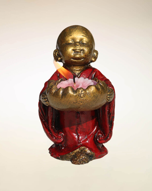 BUDDHA IN RESINA DIPINTA BAMBINO CON PORTACANDELE CM 15
