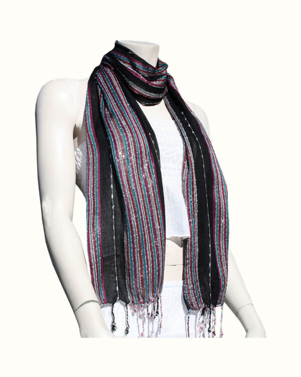 SCIARPINA IN COTONE RIGHINA E TINTA UNITA CON LUREX