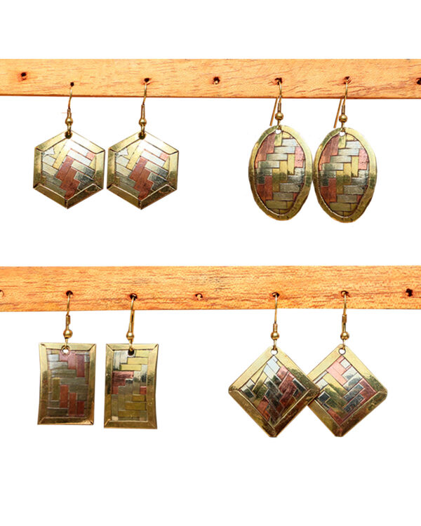 ORECCHINI IN OTTONE DECORATI ORO RAME E ARGENTO