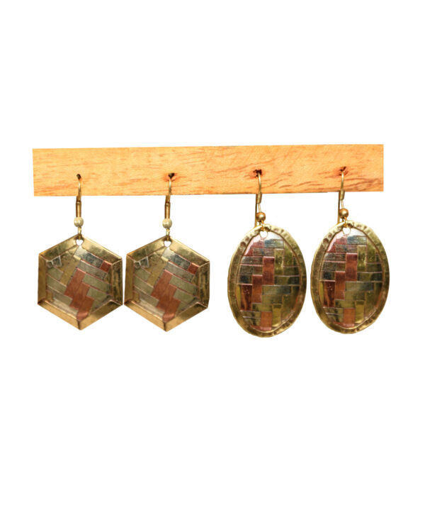 ORECCHINI IN OTTONE DECORATI ORO RAME E ARGENTO