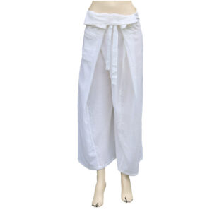 PANTALONI IN PURO COTONE BIANCHI STILE THAI PER YOGA E TAI CHI
