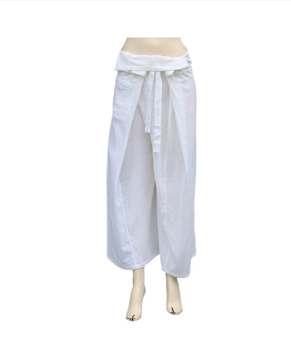 PANTALONI IN PURO COTONE BIANCHI STILE THAI PER YOGA E TAI CHI
