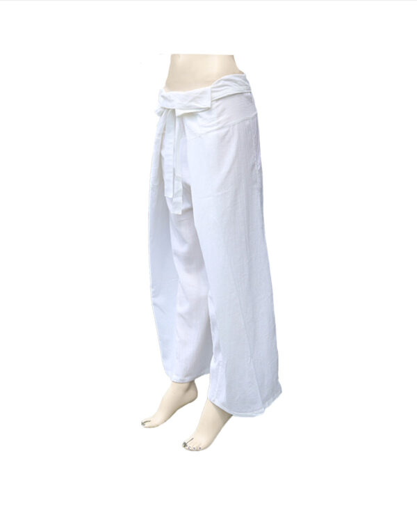 PANTALONI IN PURO COTONE BIANCHI STILE THAI PER YOGA E TAI CHI