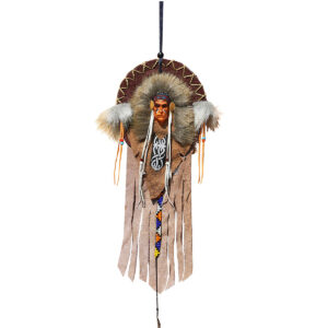 VISO CON COPRICAPO INDIANI  D'AMERICA IN PELLE CON PIUMAGGI