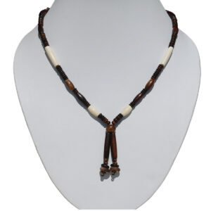 COLLANA IN OSSO PERLE PIATTE E LUNGHE CON DOPPIO PENDAGLIO