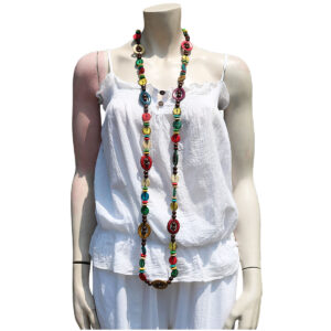 COLLANA IN COCCO LUNGA CON DISCHETTI  COLORATI