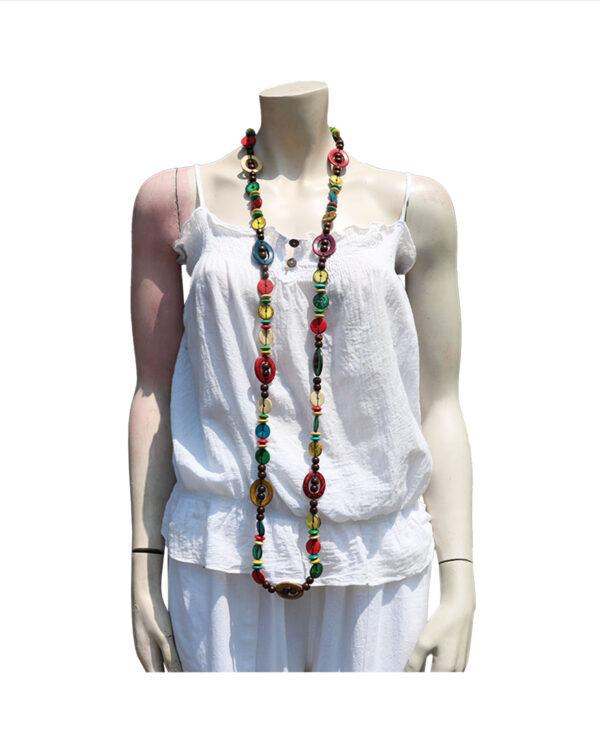 COLLANA IN COCCO LUNGA CON DISCHETTI  COLORATI
