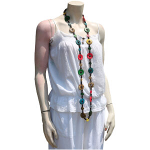 COLLANA IN COCCO LUNGA CON DISCHETTI  COLORATI