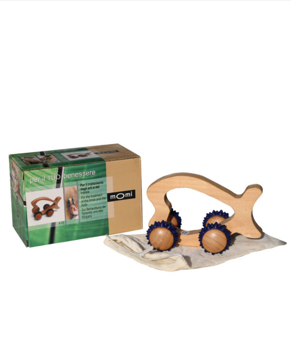 MASSAGGIATORE IN LEGNO NATURALE CON ROTELLE