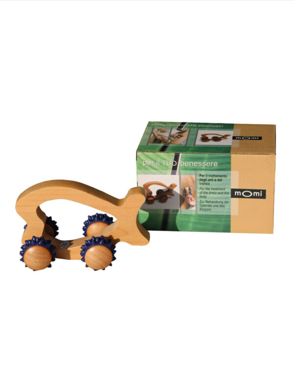 MASSAGGIATORE IN LEGNO NATURALE CON ROTELLE