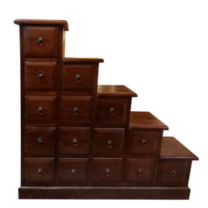 CASSETTIERA A SCALETTA IN  LEGNO DI TEAK SCURO