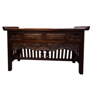 SCRIVANIA CON INTARSI ED INTAGLI IN LEGNO DI TEAK