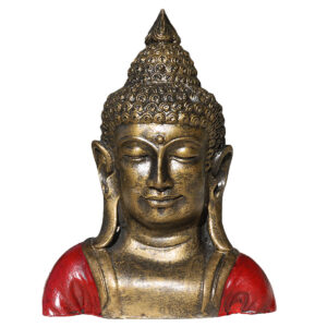 STATUA IN RESINA DIPINTA BUDDHA TIBETANO MEZZO BUSTO CM 25