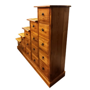 CASSETTIERA A SCALETTA IN  LEGNO DI TEAK CHIARO