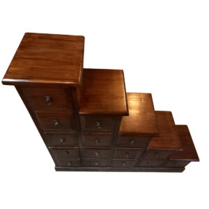 CASSETTIERA A SCALETTA IN  LEGNO DI TEAK SCURO