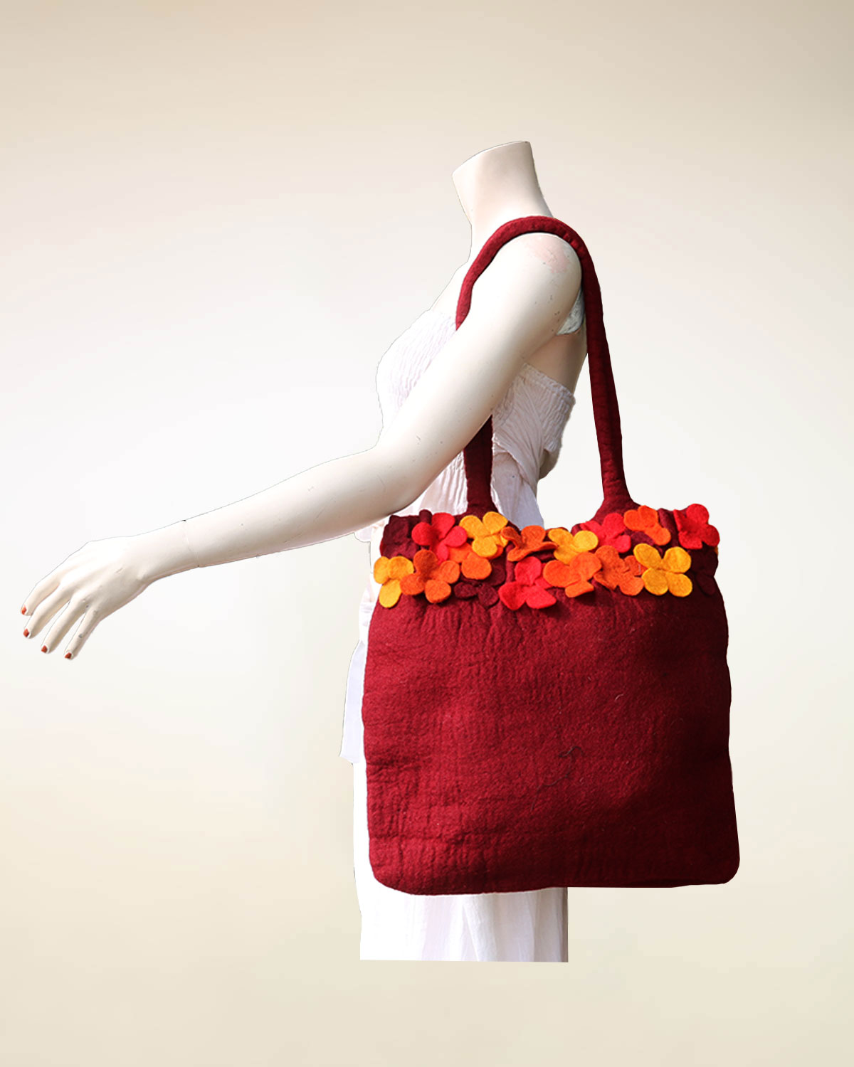 8492 BORSA IN LANA COTTA GIGANTE CON FIORI