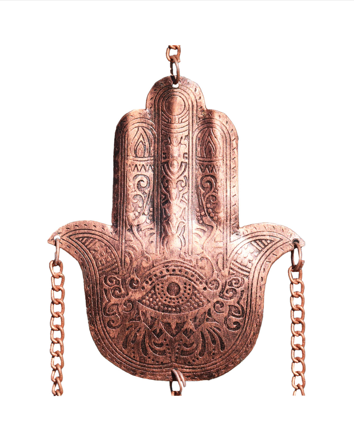 8507_1 CAMPANA DEL VENTO IN RAME ANTICHIZZATO MANO DI FATIMA