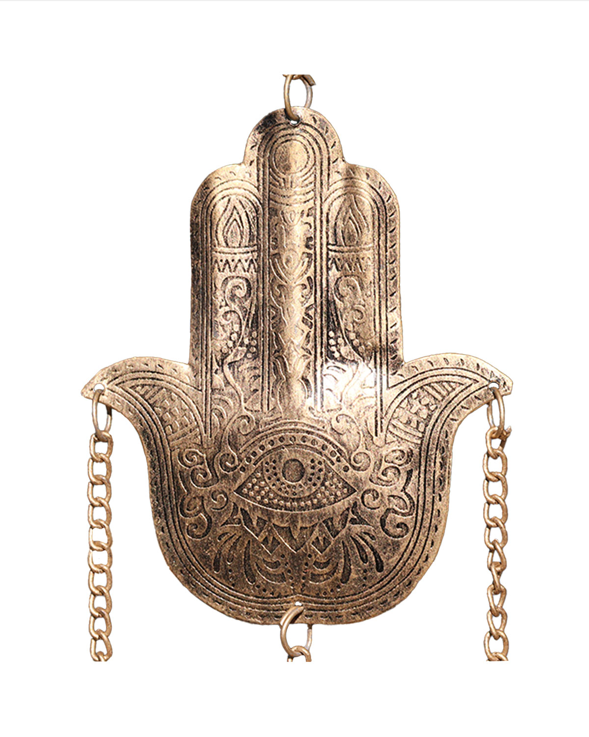 8507_2 CAMPANA DEL VENTO IN RAME ANTICHIZZATO MANO DI FATIMA