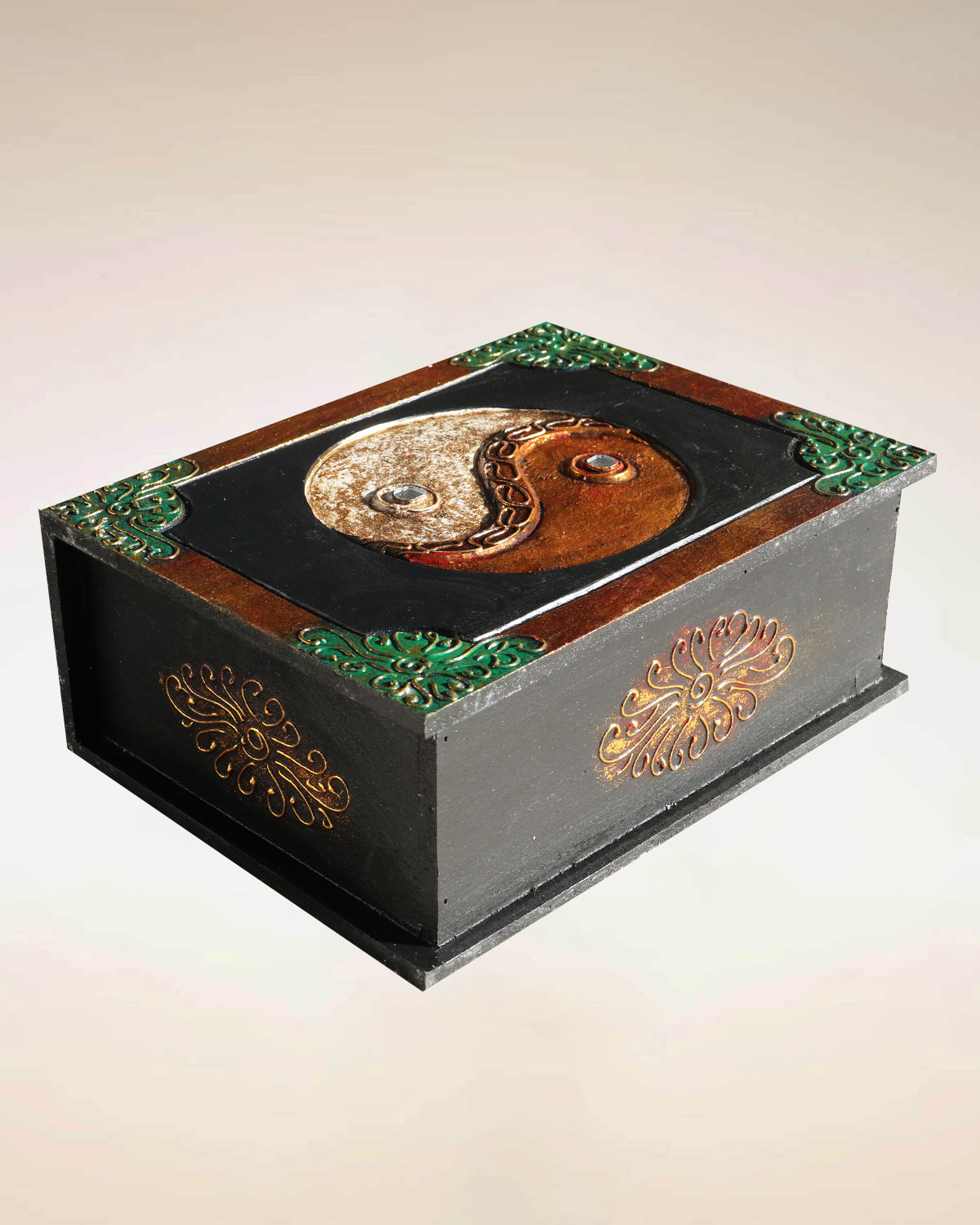 3775_2 SCATOLA COFANETTO CON TAO ORO O ARGENTO ( CM 25 X 18)