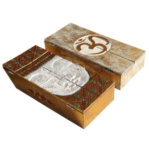 SCATOLA IN LEGNO DUE ANTINE CON BUDDHA O OM