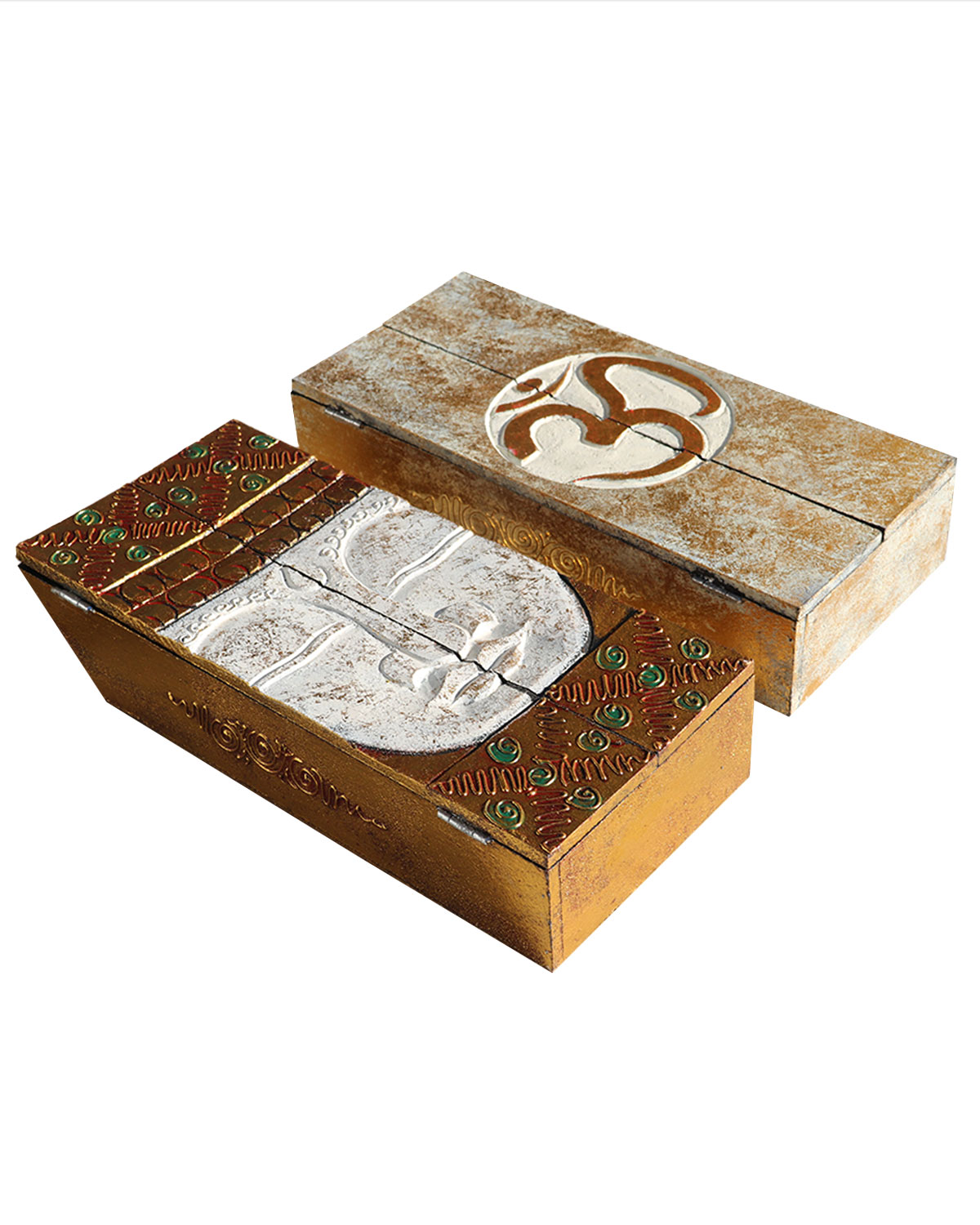 5002 SCATOLA IN LEGNO DUE ANTINE CON BUDDHA O OM