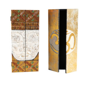 SCATOLA IN LEGNO DUE ANTINE CON BUDDHA O OM