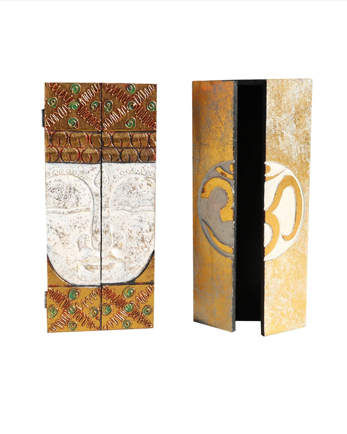 5002_1 SCATOLA IN LEGNO DUE ANTINE CON BUDDHA O OM