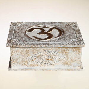 SCATOLA COFANETTO CON OM ORO O ARGENTO ( CM 24 X 15 )