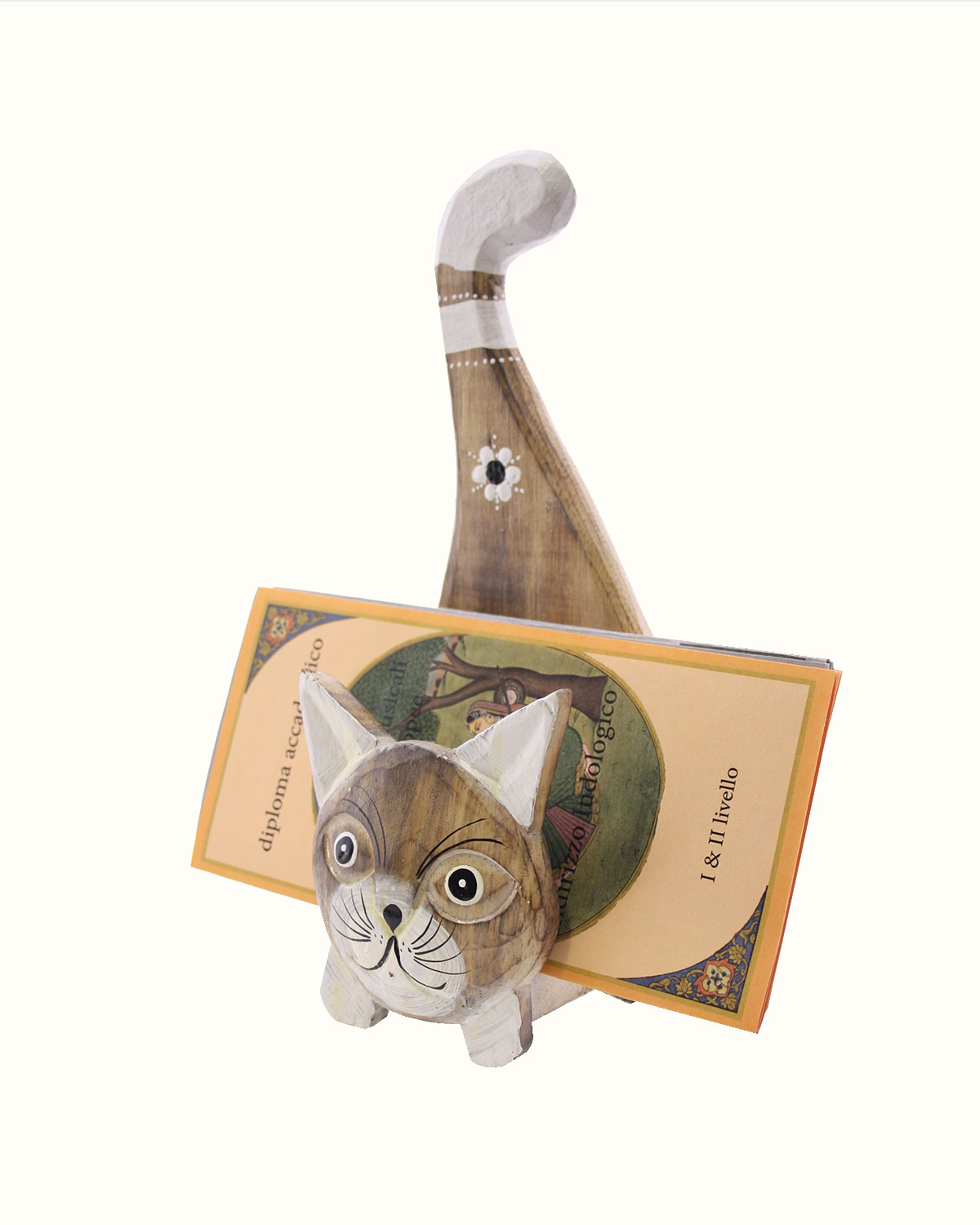 7261_2 PORTATOVAGLIOLI GATTO UN POSTO DECORATO CON FIORE