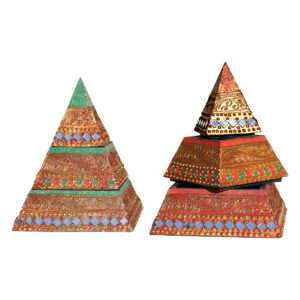 SCATOLA PORTAGIOIE A PIRAMIDE DECORATA CON SPECCHIETTI (CM 25)