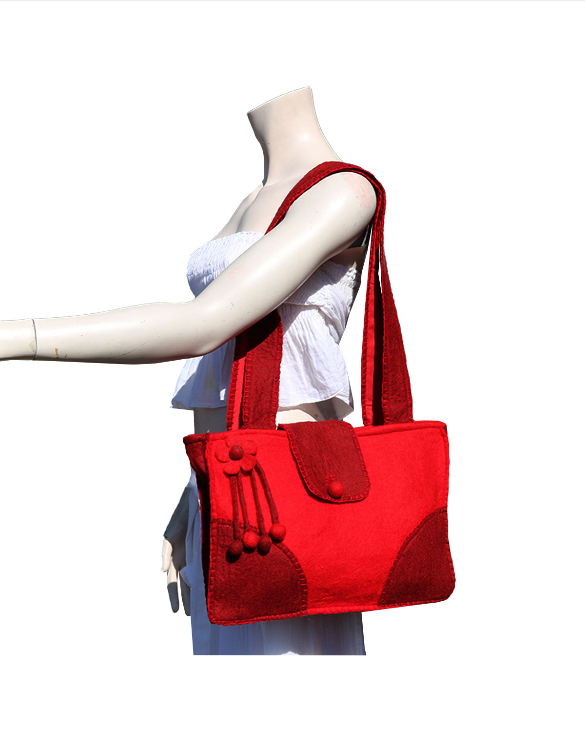 8481 BORSA IN LANA COTTA RETTANGOLARE 2 COLORI CON FIORE