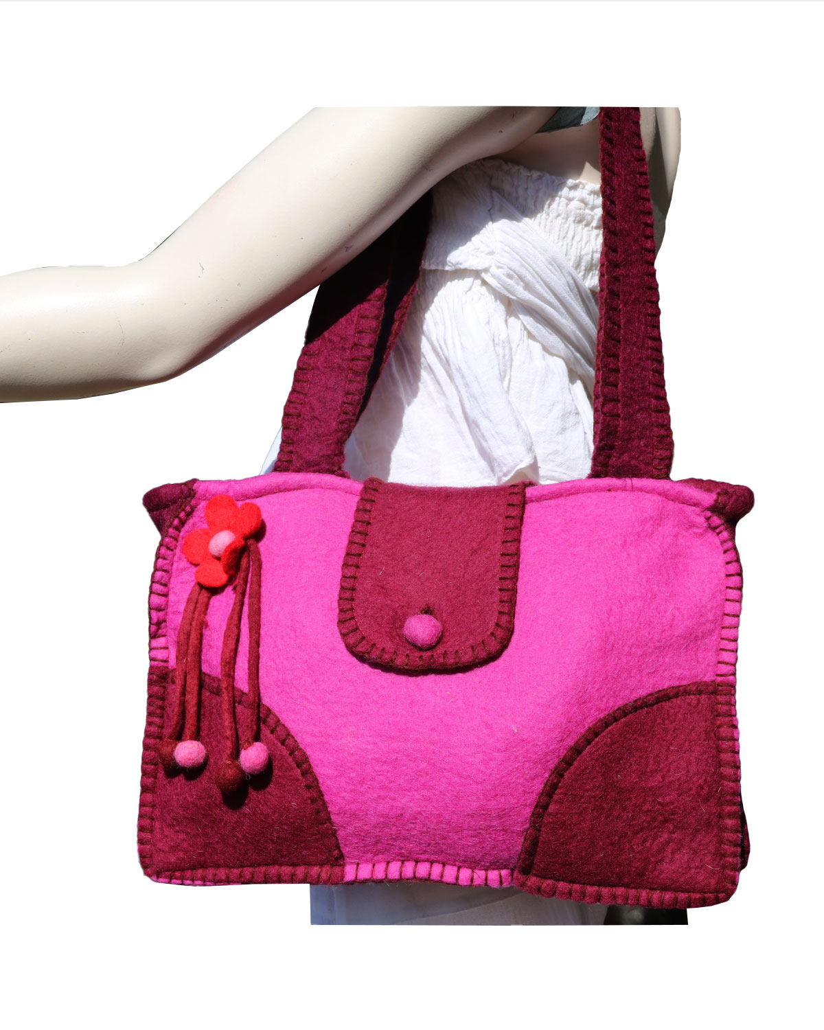 8481_1 BORSA IN LANA COTTA RETTANGOLARE 2 COLORI CON FIORE