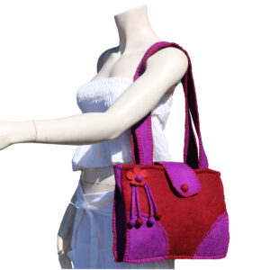 BORSA IN LANA COTTA RETTANGOLARE 2 COLORI CON FIORE