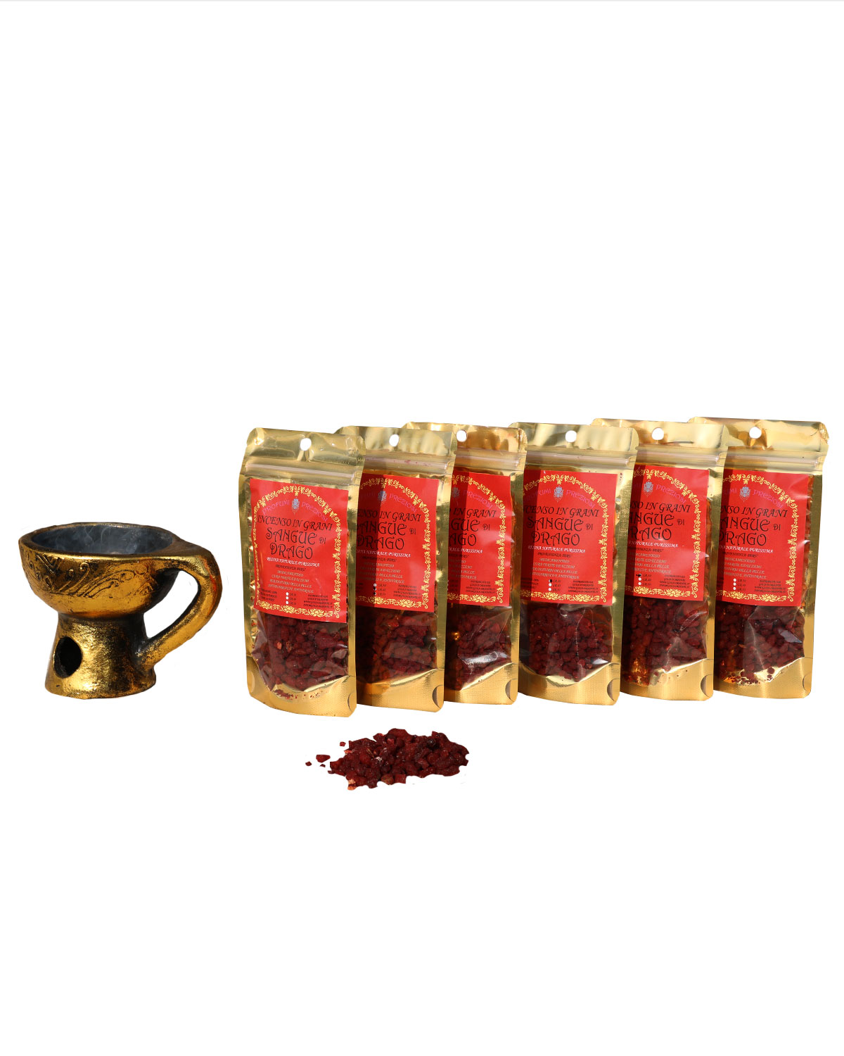 6940_1 INCENSO IN GRANI DRAGON'S BLOOD LINEA PROFUMI PREZIOSI (6 p.oro x gr. 30 )