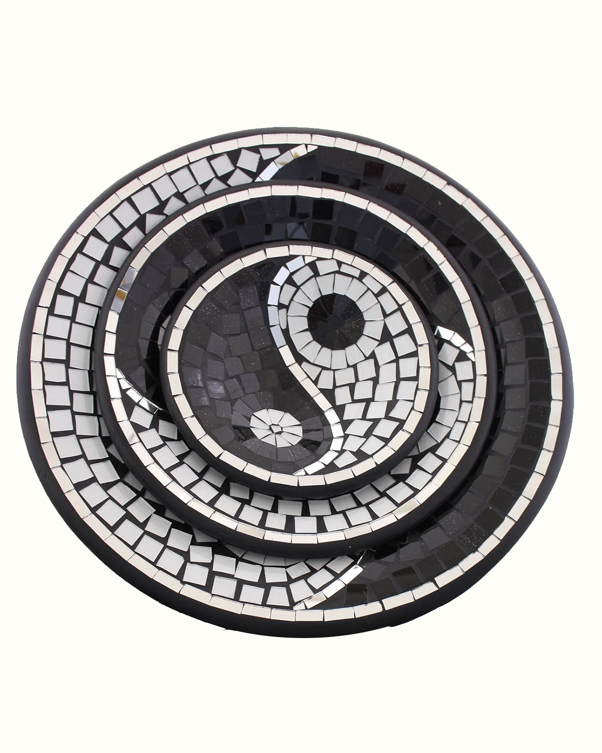 7330 VASSOI CON MOSAICO DI SPECCHIETTI TAO ROTONDI ( CM 20-27-36)