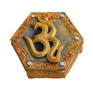 SCATOLA ESAGONALE PICCOLA CON OM DORATE